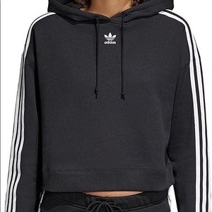Adidas Three Stripes Cropped Logo Hoodie Sweatshirt Black Size Small